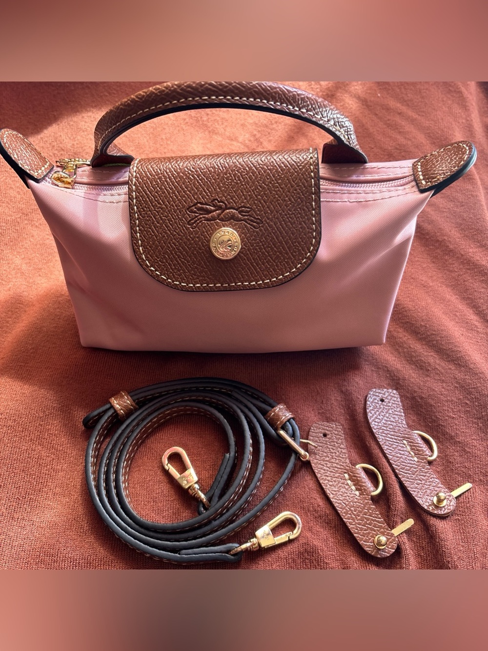 L0ngchamp mini crossbody bag in Pink muave with removable strap (unbranded)